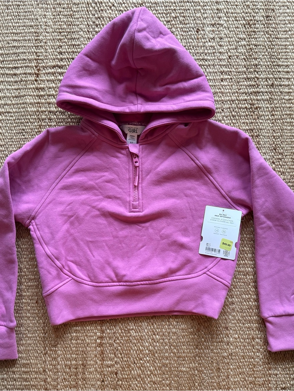 Athleta Pink Girls' Half-Zip Hoodie NWT